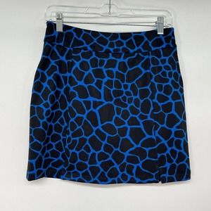 Kevan Hall Sport Skort Women Size 2 Blue Black Animal Print Pocketed Stretch